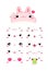 Funny kawaii style rabbit emoticon icon set