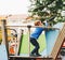 Funny kid boy having fun on playground