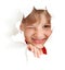 Funny kid wink eye in torn paper hole isolated