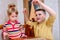 Funny kids bake cookies in kitchen. happy family