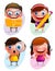 Funny kids vector characters colorful collection reading book and writing