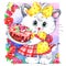 Funny kitten illustration for kid Birthday background for holiday. wat