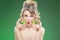 Funny Kiwi Fruit Series. Sensual Funny Nude Caucasian Model Making Faces