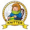 Funny knitter women in the chair. Emblem