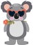 Funny koala holding a rose in mouth