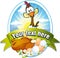 Funny label with hen and eggs illustration