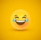 Funny laugh yellow emoticon face 3d background