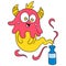 Funny laughing face monster ghost coming out of a small bottle, doodle icon image kawaii