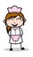 Funny Laughing Face - Retro Cartoon Waitress Female Chef Vector Illustration
