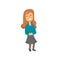 Funny laughing girl character with long ginger hair. Schoolgirl with smile on her face. Flat vector illustration