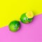 Funny Limes couple. Style creative minimal flat lay fruits colours art