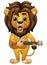 Funny lion cartoon playing guitar