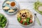 Funny Lion Food Face with Cutlet, Pasta and Vegetables