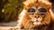 Funny lion wearing sunglasses, holiday concept Generative AI