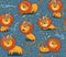 Funny lions seamless vector pattern with blue background