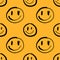 Funny liquid melt groovy cartoon smiley seamless pattern, psychedelic surreal smile emoji melting face isolated on