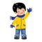 Funny little asian boy in winter clothes. Children
