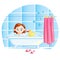 Funny little baby girl taking a bath