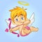 Funny little Cupid aiming at someone with an arrow of love. Cartoon illustration of a Valentine`s Day.