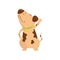 Funny little dog with brown spots on body. Cartoon puppy character with green collar. Human s best friend. Adorable