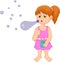 Funny little girl cartoon playing bubble