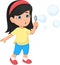 Funny little girl playing bubble cartoon