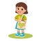 Funny little girl with reusable cotton bag vector illustration.