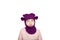 Funny little girl in wool winter balaclava or knitted cap making funny faces