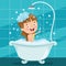 Funny Little Kid Having Bath