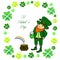 Funny little leprechaun with a mug of green beer