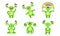Funny Little Monster with Different Emotions Set, Cute Green Mutant Cartoon Character Vector Illustration