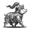 Funny little pig in knights armor sketch vector