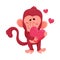 Funny Little Red Monkey Embracing Big Heart Of Both Hands Vector Illustration Cartoon Character