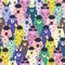 Funny llamas colorful seamless pattern. Childish background with cute alpaca