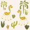 Funny long-necked animals, palm trees, plants. Vector illustration
