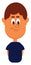 Funny-looking cartoon boy in a blue t-shirt vector or color illustration