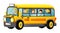 Funny looking cartoon yellow bus with pupils