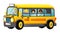 Funny looking cartoon yellow bus with pupils