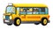 Funny looking cartoon yellow bus with pupils