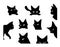 Funny looking cat. Cartoon black pet silhouette, kitten playing and spying or hunting. Isolated hand drawn kitty peeking