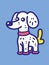 A funny-looking dog with a pink collar and pink feet, yellow tail, and dark blue outline.