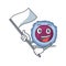 Funny lymphocyte cell cartoon character style holding a standing flag