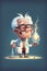 Funny mad scientist doctor illustration. Generative Ai