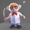 Funny mad scientist professor had an accident with his bow and arrow, 3d illustration