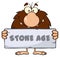 Funny Male Caveman Cartoon Mascot Character Holding A Stone Sign With Text Stone Age