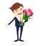 Funny male character suit gives flowers. Vector illustration