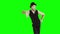 Funny male mime in white and black clothes imitating relaxation. One actor performing show on green background