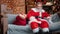 Funny man blogger in Santa Claus costume congratulating merry Christmas. Shot with RED camera in 4K