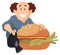 Funny man with huge hamburger. Illustration for internet and mobile website