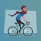 Funny man with long beard ride a bike. Vintage bicycle. Cartoon vector illustration